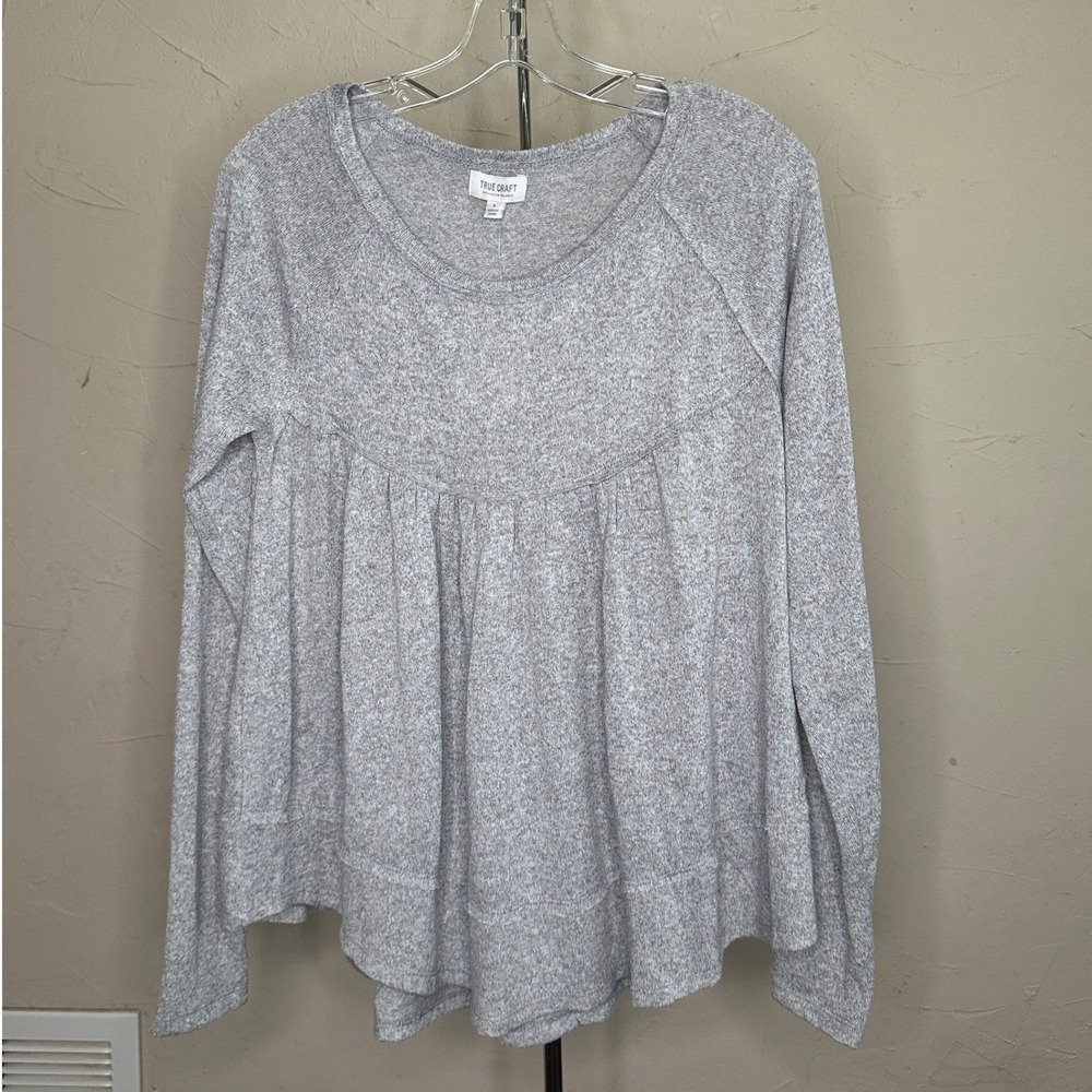 True Craft Womens Heather Grey Babydoll‎ Long Sleeve Top TCFTKC217 Size S NWT